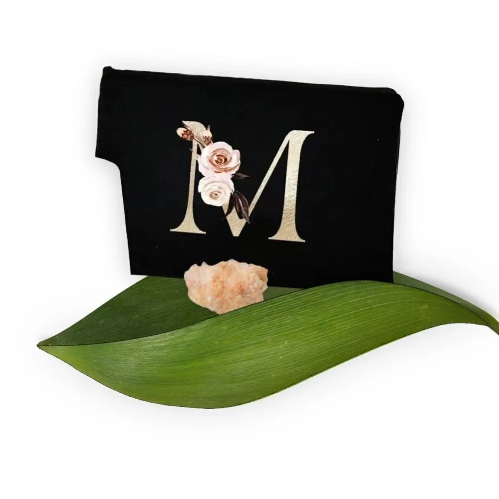 ZIP TOP BLACK‎ COSMETIC BAG WITH INITIAL